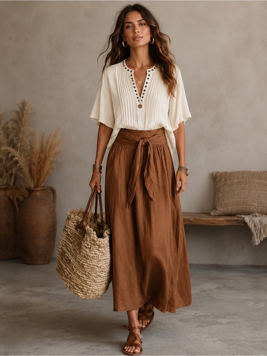 Denim & Supply Ralph Lauren Tops - Denim & Supply Ralph Lauren Cream Boho Pleated Rivet Flutter Top M